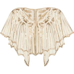 imageSWEETV Womens 1920s Shawl WrapsSequin Beaded Flapper Evening Shawls for women formalPartyWeddingFormalHarlem nightBeige