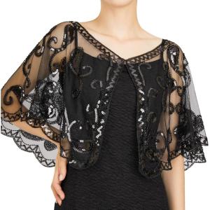imageSWEETV Womens 1920s Shawl WrapsSequin Beaded Flapper Evening Shawls for women formalPartyWeddingFormalHarlem nightBlack