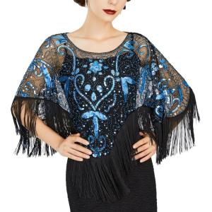 imageSWEETV Womens 1920s Shawl WrapsSequin Beaded Flapper Evening Shawls for women formalPartyWeddingFormalHarlem nightBlack Blue