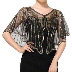 imageSWEETV Womens 1920s Shawl WrapsSequin Beaded Flapper Evening Shawls for women formalPartyWeddingFormalHarlem nightBlack Gold 5