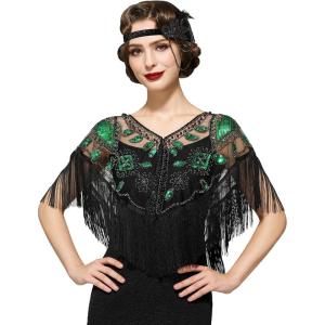 imageSWEETV Womens 1920s Shawl WrapsSequin Beaded Flapper Evening Shawls for women formalPartyWeddingFormalHarlem nightBlack Green