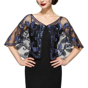 imageSWEETV Womens 1920s Shawl WrapsSequin Beaded Flapper Evening Shawls for women formalPartyWeddingFormalHarlem nightBlue
