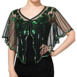 imageSWEETV Womens 1920s Shawl WrapsSequin Beaded Flapper Evening Shawls for women formalPartyWeddingFormalHarlem nightGreen