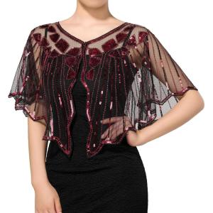 imageSWEETV Womens 1920s Shawl WrapsSequin Beaded Flapper Evening Shawls for women formalPartyWeddingFormalHarlem nightRed 2