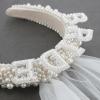 imageSWEETV Bride Headband with veil Bride to Be Headband Bachelorette Party Decorations Handmade Rhinestone Wedding Headband for Bridal Pearl Hair Accessories for Women Girlswith veil