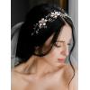 imageSWEETV Gold Wedding Headband Pearl Flower Bridal Headpieces for Wedding Crystal Hair Accessories for Women Girls Hair VineGold