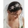 imageSWEETV Gold Wedding Headband Pearl Flower Bridal Headpieces for Wedding Crystal Hair Accessories for Women Girls Hair VineGold