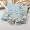 imageSWEETV Handmade Rhinestone Wedding Headband FlowerLeaf Bridal Headpieces for Wedding Pearl Hair Accessories GoldGold
