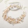 imageSWEETV Handmade Rhinestone Wedding Headband FlowerLeaf Bridal Headpieces for Wedding Pearl Hair Accessories GoldGold
