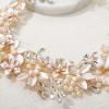 imageSWEETV Handmade Rhinestone Wedding Headband FlowerLeaf Bridal Headpieces for Wedding Pearl Hair Accessories GoldGold