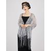 imageSWEETV Womens 1920s Long Shawl WrapsSequin Flapper Evening Shawls for women formalPartyWeddingFormalHarlem nightSilver Grey