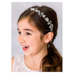 imageSWEETV Flower Girl Headpiece Silver Wedding Headband for Girls Princess Flowers Hair Accessories for Birthday Party