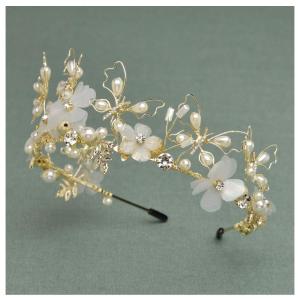 imageSWEETV Handmade Butterfly Wedding Headband Tiara Crystal Bridal Hair BandFloral Wedding Headpieces for Women Light Gold