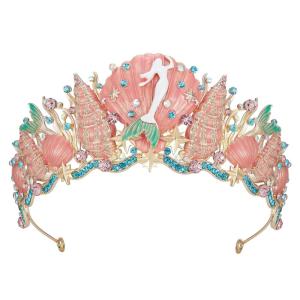 imageSWEETV Mermaid Crown Princess Tiaras for Women Girls Shell Little Mermaid Crowns for Birthday Cosplay Party Gift Psychedelic Undersea