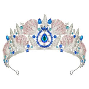 imageSWEETV Mermaid Crown Princess Tiaras for Women Shell Little Mermaid Crowns for Birthday Cosplay Party Gift Conch Fantasia for Ages 15