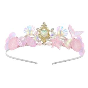 imageSWEETV Mermaid Princess Tiara for Little girls Girls Princess Crystal Tiara Crown Headband Birthday Party Prom Costume Cosplay Accessories Gift HalloweenHairpiece for Girls Toddler Kids BabyPink01Pink