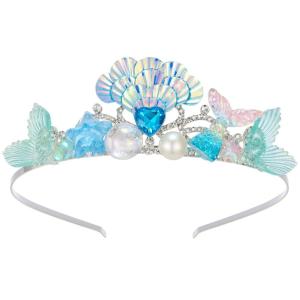 imageSWEETV Mermaid Princess Tiara for Little girls Girls Princess Crystal Tiara Crown Headband Birthday Party Prom Costume Cosplay Accessories Gift HalloweenHairpiece for Girls Toddler Kids BabyPink02Blue