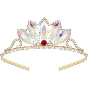 imageSWEETV Princess Tiara for Little Girls Kids Birthday Tiara Headband Flower Girls Crown Diadem Crystal Cosplay Dress up Halloween Costume Hair Accessories 83 Aurora BorealisGold