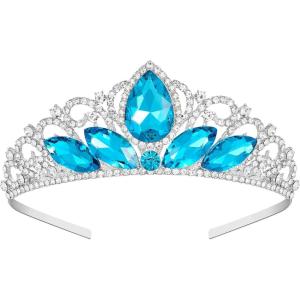 imageSWEETV Princess Tiara for Little Girls Kids Birthday Tiara Headband Flower Girls Crown Diadem Crystal Cosplay Dress up Halloween Costume Hair Accessories 81 BlueSilver