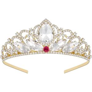 imageSWEETV Princess Tiara for Little Girls Kids Birthday Tiara Headband Flower Girls Crown Diadem Crystal Cosplay Dress up Halloween Costume Hair Accessories 81 ClearGold