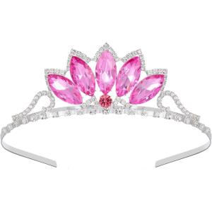 imageSWEETV Princess Tiara for Little Girls Kids Birthday Tiara Headband Flower Girls Crown Diadem Crystal Cosplay Dress up Halloween Costume Hair Accessories 83 PinkSilver