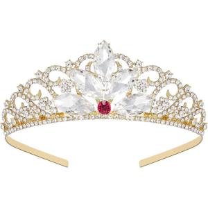 imageSWEETV Princess Tiara for Little Girls Kids Birthday Tiara Headband Flower Girls Crown Diadem Crystal Cosplay Dress up Halloween Costume Hair Accessories 82 ClearGold