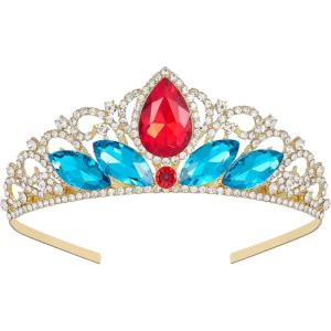 imageSWEETV Princess Tiara for Little Girls Kids Birthday Tiara Headband Flower Girls Crown Diadem Crystal Cosplay Dress up Halloween Costume Hair Accessories 81 MulticolorGold