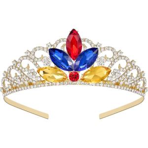imageSWEETV Princess Tiara for Little Girls Kids Birthday Tiara Headband Flower Girls Crown Diadem Crystal Cosplay Dress up Halloween Costume Hair Accessories 82 MulticolorGold