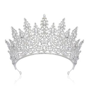 imageSWEETV Tiara Crown for Women Wedding Tiara for Bride Crystal Princess Headpiece Girls Quinceanera Prom Pageant Crown Diadem Silver