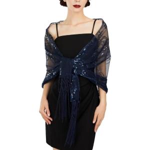 imageSWEETV Womens 1920s Long Shawl WrapsSequin Flapper Evening Shawls for women formalPartyWeddingFormalHarlem nightBlue