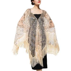 imageSWEETV Womens 1920s Long Shawl WrapsSequin Flapper Evening Shawls for women formalPartyWeddingFormalHarlem nightChampagne