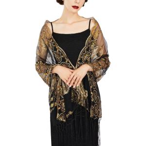 imageSWEETV Womens 1920s Long Shawl WrapsSequin Flapper Evening Shawls for women formalPartyWeddingFormalHarlem nightGold