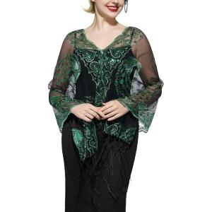 imageSWEETV Womens 1920s Long Shawl WrapsSequin Flapper Evening Shawls for women formalPartyWeddingFormalHarlem nightGreen