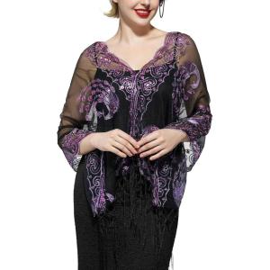 imageSWEETV Womens 1920s Long Shawl WrapsSequin Flapper Evening Shawls for women formalPartyWeddingFormalHarlem nightPurple