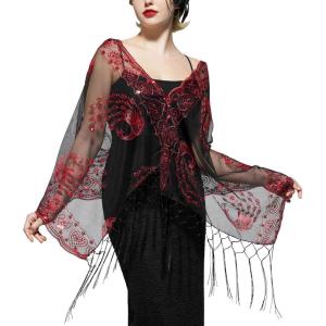 imageSWEETV Womens 1920s Long Shawl WrapsSequin Flapper Evening Shawls for women formalPartyWeddingFormalHarlem nightRed