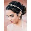 imageSWEETV Leaf Bridal Headpieces for Wedding Headband Crystal Opal Bridal Hair Accessories Flower Girl Brides Hair Pieces GoldGold