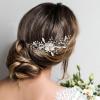 imageSWEETV Bride Wedding Hair Clip Flower Bridal Comb Silver Bride Hair Piece Crystal Side Combs Leaf Hair Accessories for Women and GirlsSliver