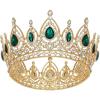 imageSWEETV Royal Queen CrownCrystal Tiaras and Crowns for Women GirlsWedding Birthday Pageant Prom Princess Hair AccessoryGoldGreen