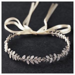 imageSWEETV Leaf Bridal Headpieces for Wedding Headband Crystal Opal Bridal Hair Accessories Flower Girl Brides Hair Pieces GoldSilver