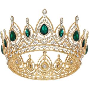 imageSWEETV Royal Queen CrownCrystal Tiaras and Crowns for Women GirlsWedding Birthday Pageant Prom Princess Hair AccessoryGoldGreen