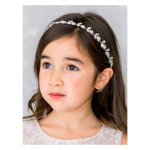 imageSWEETV Silver Flower Girl Headpiece for Wedding Crystal Baby Girl Headband Flower Crown Communion Hair Accessories for Birthday Photography01Silver