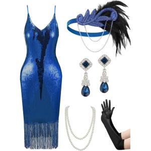 imageYESSA Flapper Dresses 1920s Gatsby Dresses for Women Roaring 20s Costumes Great Gatsby Outfits with 20s Accessories SetBlue