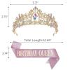 imageSWEETV Birthday Crowns for Women Gold Pink Birthday Queen Sash and Tiara Set Rhinestone Princess Headband for Birth Day Party Photograph