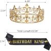 imageSWEETV Birthday King Crown and Sash Royal Gold King Crown for Men Party Decoration Prom Birthday Gifts for Men King Pageant Crown GoldGold Clear