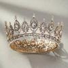 imageSWEETV Royal Queen Crown Wedding Tiara for Bride Aurora Borealis Rhinestone Tiaras and Crowns for Women Costume Headpiece for Birthday Cosplay Party CelebrationMulticoloredGoldOld Gold