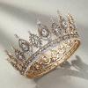 imageSWEETV Royal Queen Crown Wedding Tiara for Bride Aurora Borealis Rhinestone Tiaras and Crowns for Women Costume Headpiece for Birthday Cosplay Party CelebrationMulticoloredGoldOld Gold