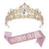imageSWEETV Birthday Crowns for Women Gold Pink Birthday Queen Sash and Tiara Set Rhinestone Princess Headband for Birth Day Party Photograph