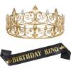 imageSWEETV Birthday King Crown and Sash Royal Gold King Crown for Men Party Decoration Prom Birthday Gifts for Men King Pageant Crown GoldGold Clear