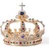 imageSWEETV Gold Queen Crown for Women Vintage Wedding Crown with Cross Decor Costume Party Accessories for Brithday Halloween