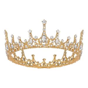 imageSWEETV Baroque Queen Crown for Women  Gold Tiaras and Crowns Rhinestone Costume Headpiece for Birthday Prom Wedding Halloween Party Penelope